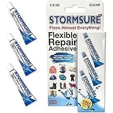 Stormsure Flexible Repair Adhesive: 3 x 5g Clear Glue - Highly Durable, Waterproof Glue for All Repairs